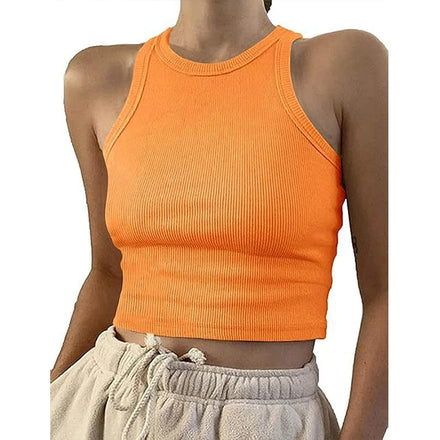 European and American Women's Spring/Summer Short Solid Color Ribbed Sleeveless T-shirt Vest Tops for Women Stylish Elegant