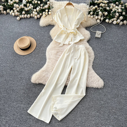 Summer Casual 2 Piece Set for Women Bandage Top And High Waist Set Clothing Wholesale