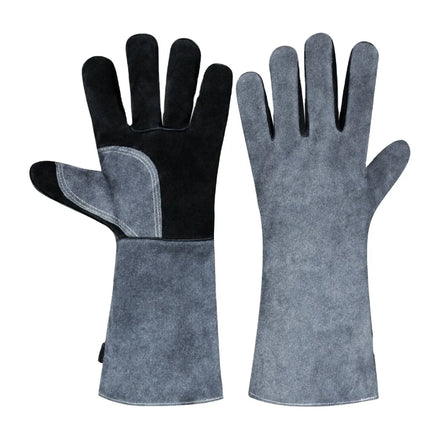 Men's Women's Heat Resistant Cotton Cowhide Suede BBQ Gloves Long Sleeve Oven Mitts Insulated Lining Grill