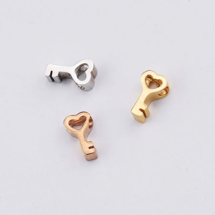 High Polished Custom Gold Silver DIY Jewelry Accessories Pendant Making Stainless Steel Heart Key Shaped Charm