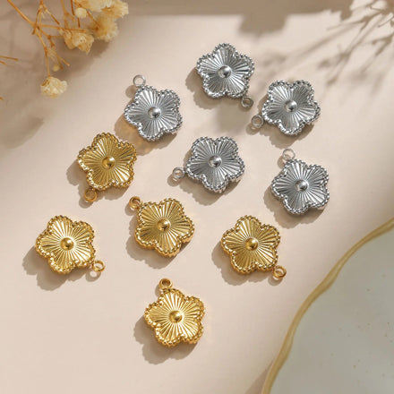 13x16mm Oil Pressed Diy Jewelry Finding Metal Accessories Gold Stainless Steel Five-petal Flower Pendant Charm for Necklace