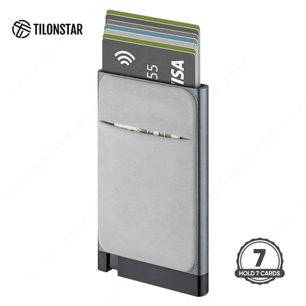 TWM114c Side Push Minimalist Slim Aluminum Pop up Wallet with Cloth Pocket Business RFID Credit Card Holder Case for Men's