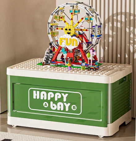 Stackable Toy Storage Organizer Box with Compatible Building Baseplate and Lid Building Bricks Plastic Storage Bins
