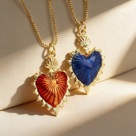 QIKU Minimalist Dainty Crystal Dark Blue/Rose Red/Green Heart Pendant Necklace for Daily Wear Holiday Gift Anniversary