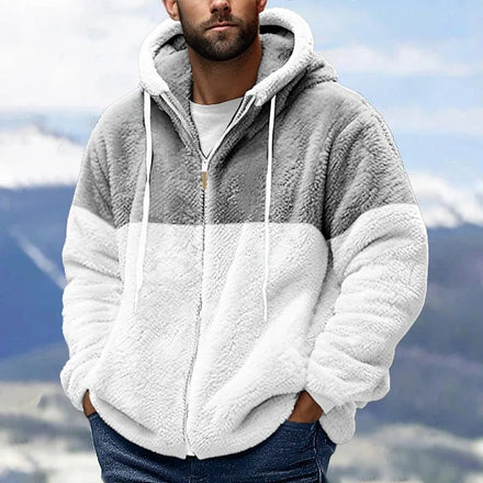 RNSHANGER Autumn Men Plush Hoodies Coats Casual Lightweight Contrast Color Long Sleeve Zip up Jacket Streetwear Hooded Male Coat
