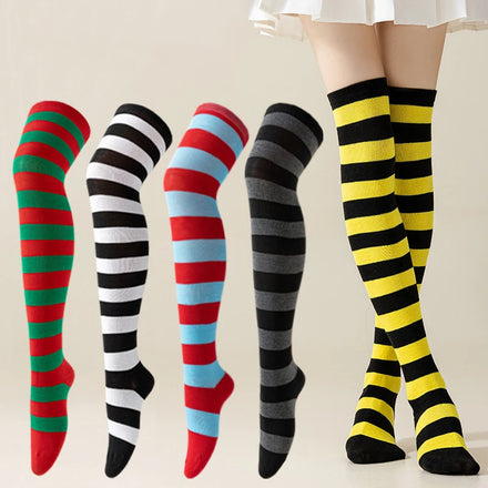 Trending Hot Sell Cute Fashion Colorful Strips Thigh High Socks Women Girls Knitted Long Stripes Stockings