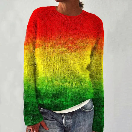 2025 New European and American Women's Sweater - Wish Bestselling Crew Neck Color - Block Loose Fashion Pullover Knitwear