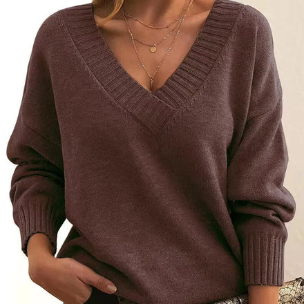 2025 New European and American Style Women's Loose V-Neck Casual Versatile Pullover Knit Sweater