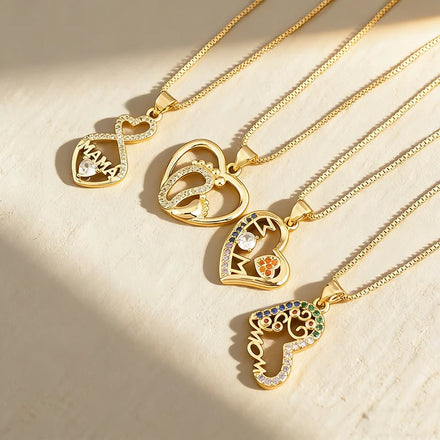 QIKU Wholesale Gold Plated Heart Pendant Necklace Copper Love Jewelry Gift for Mom Women Custom Jewelry