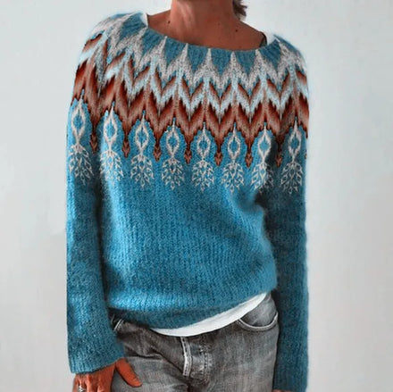 2025 New European and American Women's Sweater: Wish Bestselling Crew Neck Color-Block Loose Fashion Pullover Knitwear