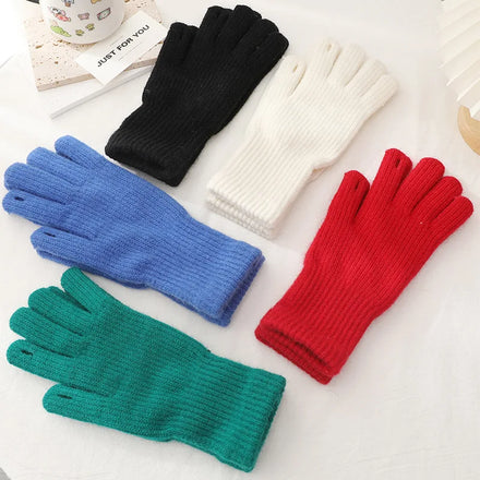 Bommiya Korean-Style Jacquard Fingerless Warm Gloves Women Casual Fashionable Versatile Candy Color Winter Knitted