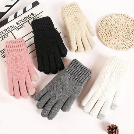 Dual-Layer Arctic Fleece Knit Gloves for Men Women Winter Mittens for Touch Screen Compatibility Thickened Acrylic for Daily Use