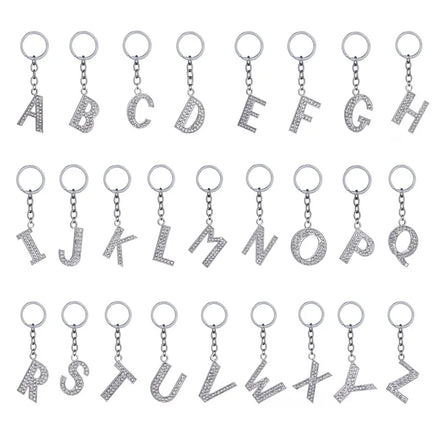 Silver Wholesale Metal Promotion Zinc Alloy 26 Capital Initial Letter a ~Z Diamond Alphabet Pendant Key Chain Keychains