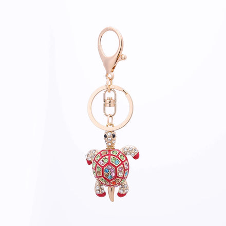 Golden Plated Carton Metal Rhinestone Animal Sea Tortoise Crystal Pendant Jewelry Turtle Key Chain Keychain With Key Ring