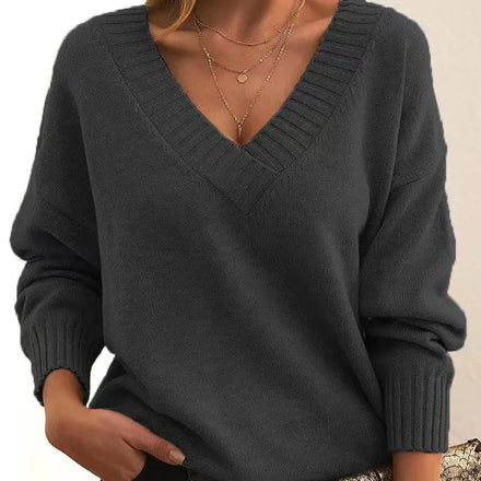 2025 New European and American Style Women's Loose V-Neck Casual Versatile Pullover Knit Sweater
