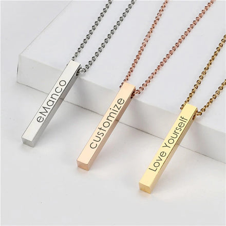 2025 New Style Stainless Steel Necklace Creative Engraved Geometric Pendants Gold Silver Rectangular Pendant Necklace for Unisex