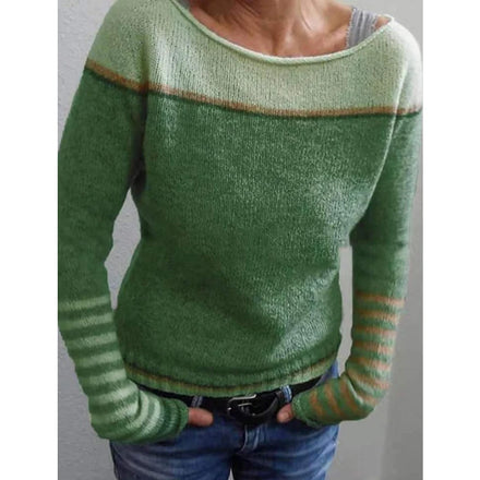 2025 New European and American Style Women's Bestselling Crew Neck Color-Block Loose Fashion Pullover Knit Sweater