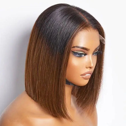 8-14 Inch Brazilian 4x4/2x6 Closure Short Bob Wig with Transparent HD Lace Black Women's Human Hair Color