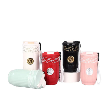 Seaygift 450ml Stainless Steel 304 Vacuum Tumbler Modern Design Portable Coffee Mug with Rope for Women Outdoor Gift