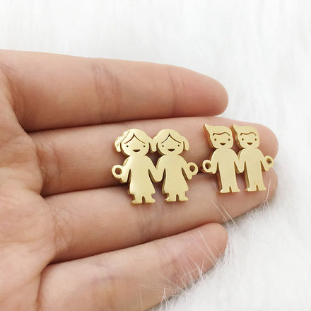 23x18mm DIY Making Stainless Steel Metal Family Member Boys Girls Brother Sister Accessories Twins Jewelry Charm Pendant
