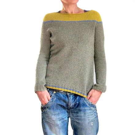 2025 New European and American Style Women's Bestselling Crew Neck Color-Block Loose Fashion Pullover Knit Sweater