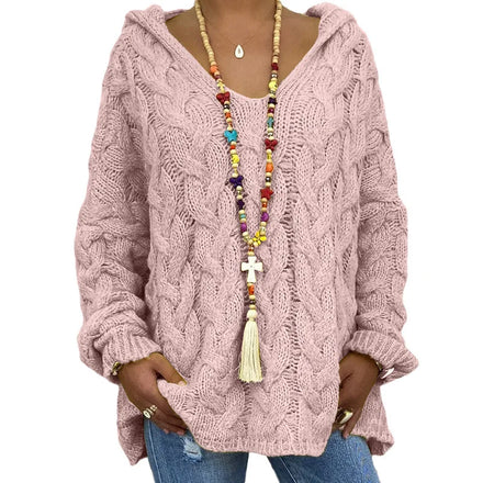 2025 Autumn/Winter New Arrival Women's Solid Color Cable-Knit Hoodie Sweater Women's Hoodies and Sweaters