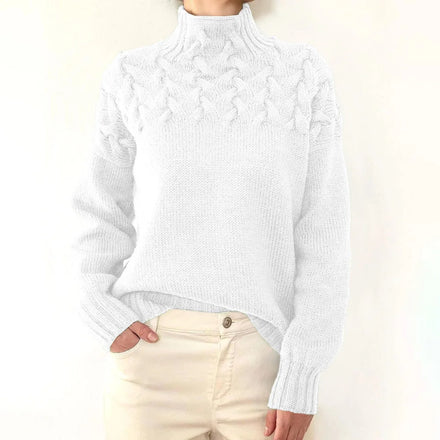 Autumn Winter Women's Fashion Cable Knit Sweater Turtleneck Long Sleeve Loose Knitted Pullover for Daily Wear Custom OEM/ODM