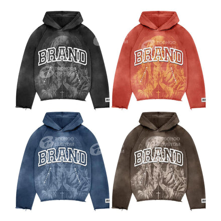 420 Gsm Top Quality Men's 100% Cotton Custom Hoodie Sweatshirts Hip Hop Oversize High Street Puff Print Hoodie for Men