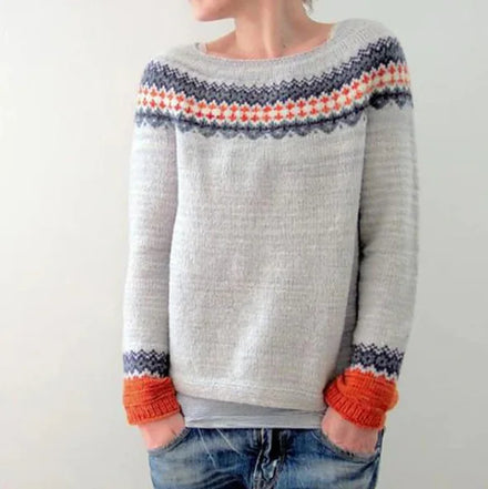 2025 New European and American Women's Sweater: Wish Bestselling Crew Neck Color-Block Loose Fashion Pullover Knitwear