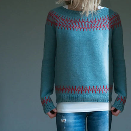 2025 New European and American Women's Sweater: Wish Bestselling Crew Neck Color-Block Loose Fashion Pullover Knitwear