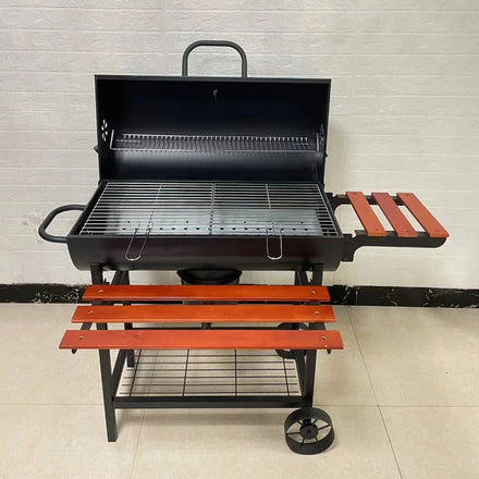 3 Options Steel Barrel Shape Large Capacity Rotisserie Charcoal BBQ Smoker Grill with Cover for Outdoor Parties & Barbecues