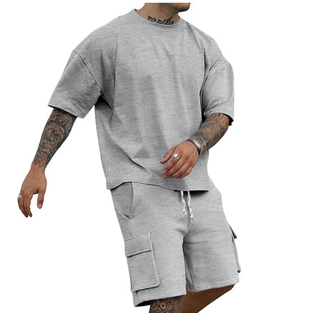 OEM Customized Logo Design summer loose fashion casual cross-border men's T-shirt short-sleeved shorts two-piece suit