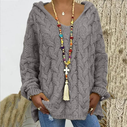 2025 Autumn/Winter New Arrival Women's Solid Color Cable-Knit Hoodie Sweater Women's Hoodies and Sweaters