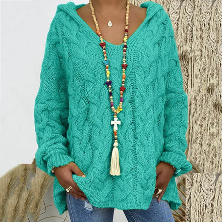 2025 Autumn/Winter New Arrival Women's Solid Color Cable-Knit Hoodie Sweater Women's Hoodies and Sweaters