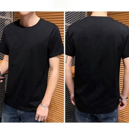 Oem customized 200g pure cotton short sleeve t shirt half sleeve solid color black and white mens round neck bottoming