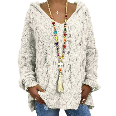 2025 Autumn/Winter New Arrival Women's Solid Color Cable-Knit Hoodie Sweater Women's Hoodies and Sweaters
