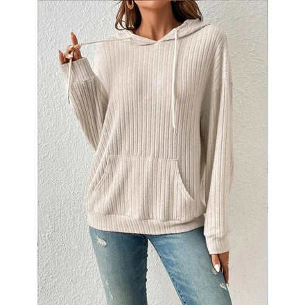 2025 Autumn/Winter New - Style Cross - Border Women's Knitted Hoodie with Ribbed Pattern and Kangaroo Pocket