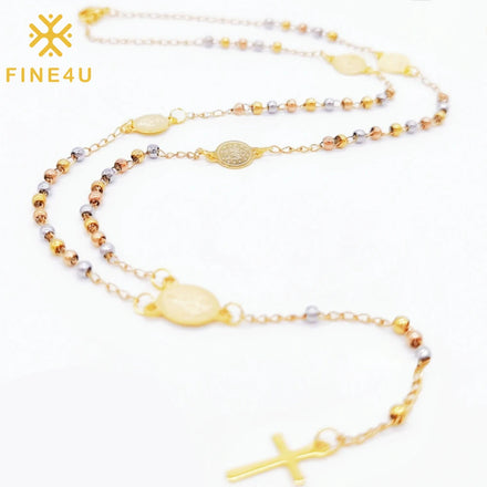 Wholesale Religious Virgin Mary Cross Waterproof Christian Stainless Steel Fashion Pendant 3mm Beaded Necklaces Jewelry