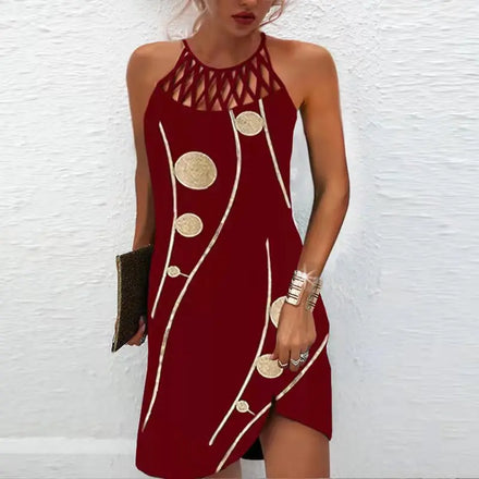 2025 Spring/Summer New Arrival Women's Ethnic Style Positioning-Printed Mesh-Strap Sleeveless Casual Dress