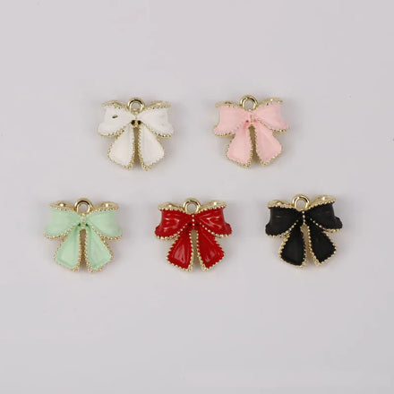 2025 DIY Gold Plated Zinc Alloy Diy Pendants Jewelry Making Accessories Sweet Enamel Enameled Bow Bowknot Charm