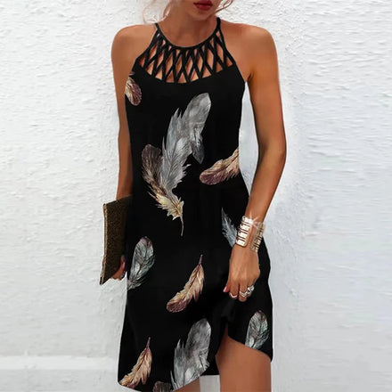 Summer New Women's European Retro Sleeveless Halter Printed Dress Elegant Fashion All-match Commute Party Wear Custom OEM/ODM