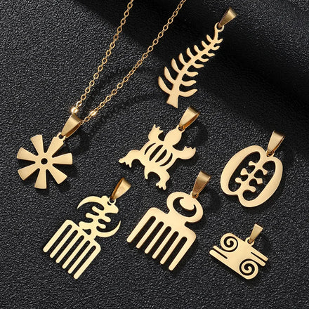 Punk Style Stainless Steel Necklaces Pure Color Irregular Patterns Necklace Hollow African Symbol Pendant Necklace for Teens
