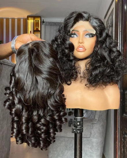 Best Vendors 14 Inch Bouncy Curl 5X5 Closure Wig Super Double Drawn Remy Hair Short Lace Front Wigs