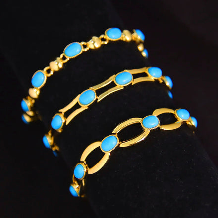 Europe America Hot Trendy Turquoise Bracelets Wholesale Elegant 21k Gold Plated Blue Dark Tennis Bracelet for Ladies