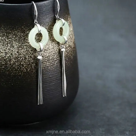 Jade S925 Silver Earrings Empty Support Handmade Diy Donut Buckle Clip Earrings Empty Support Jade Tassel Earrings