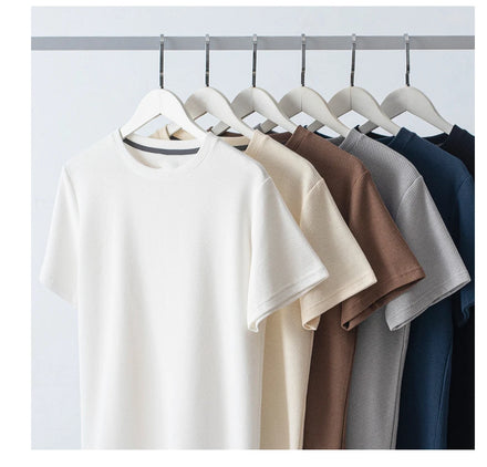 Oem Customized logo Design tops summer new loose large size Waffle round neck short sleeve back collar ice silk thin t shirt