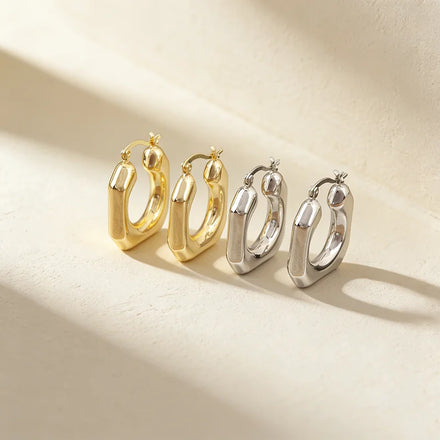 QIKU Luxury Gold Plated Copper Hoop Earrings Fashion Paper Clip Design Party Gift for Mom or Woman