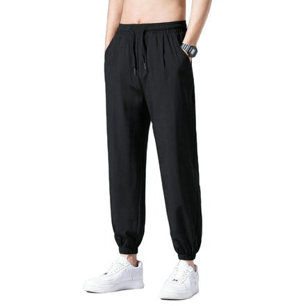Oem Customized logo Design summer new men's thin ice silk fashion trend loose nine-point wide-leg sports casual pants