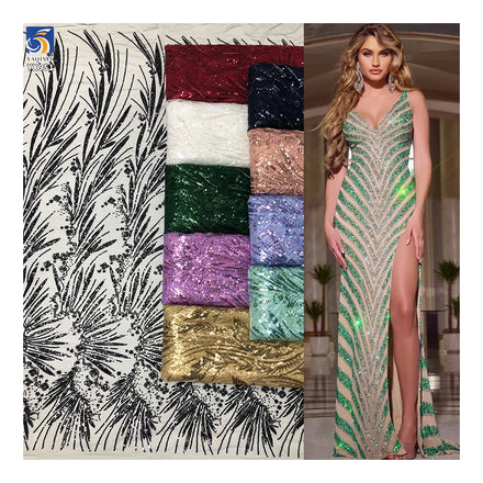 YX951 2026 New Pattern Design Lace Fabric Tulle Mesh Sequins Flash Glitter Lace Fabric for Women's Dress European Cheap Price
