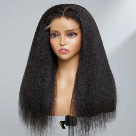 Golden Lover Kinky Straight Wig Brazilian Virgin Human Hair 16 Inches Glueless Lace Front Frontal Afro Style Yaki